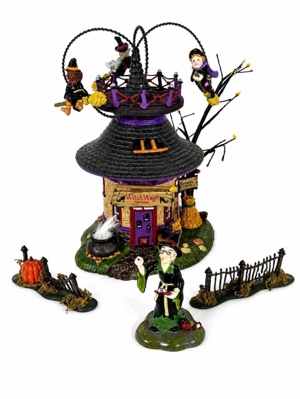 Halloween House Dept 56 Snow Village Witch Way? Flight School  Gift Set Witches